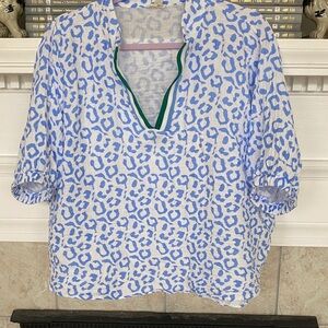BiBi Blue and White Leopard Print Top